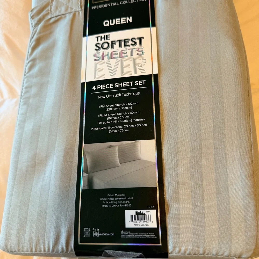 Amy Miller Home Queen Embossed Sheet Set - Grey, NWT